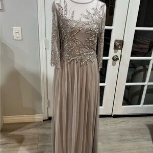 Adrianna Papell Silver Embellished Long Sleeve Dress